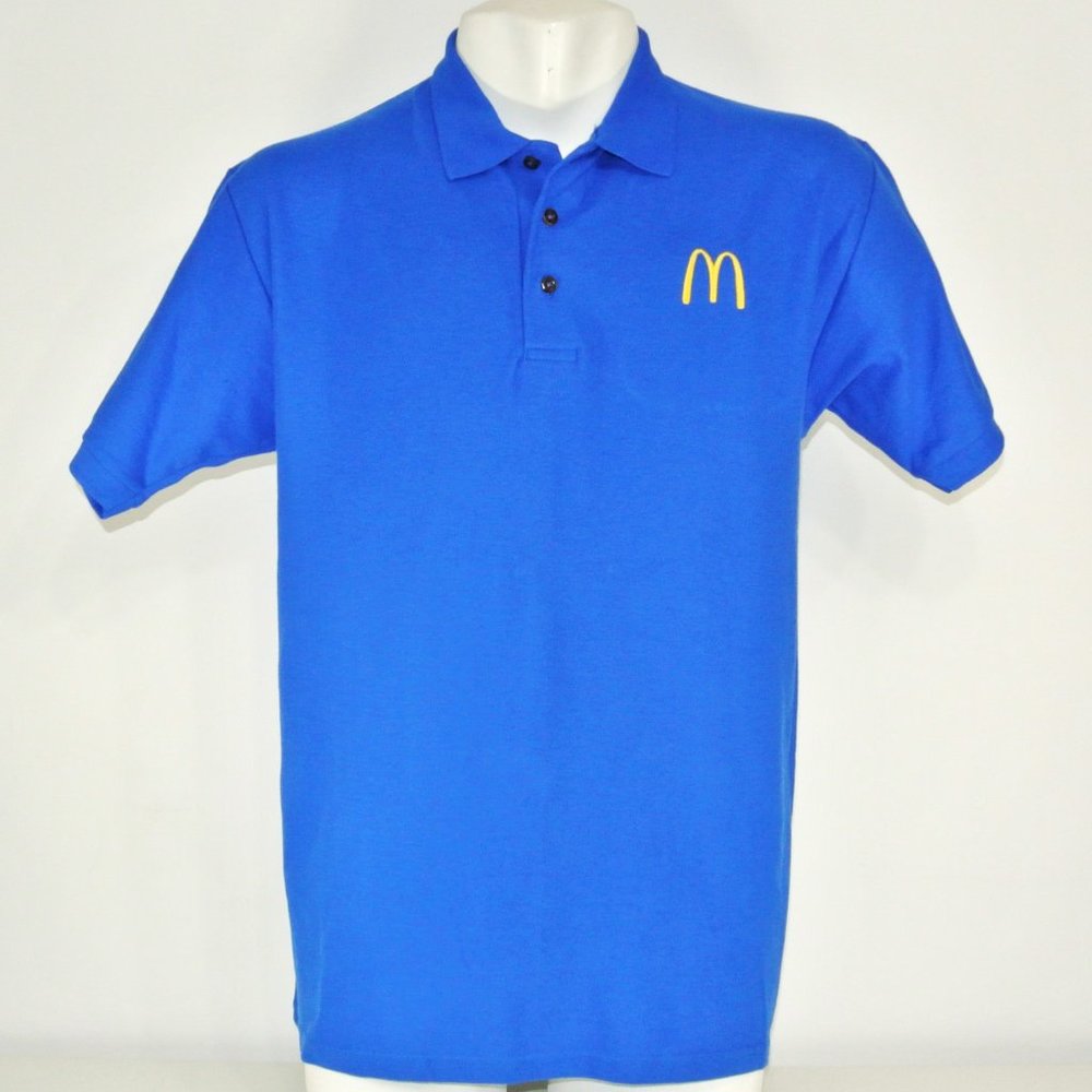 McDONALD'S Fast Food Employee Uniform Polo Shirt Blue NEW Size L